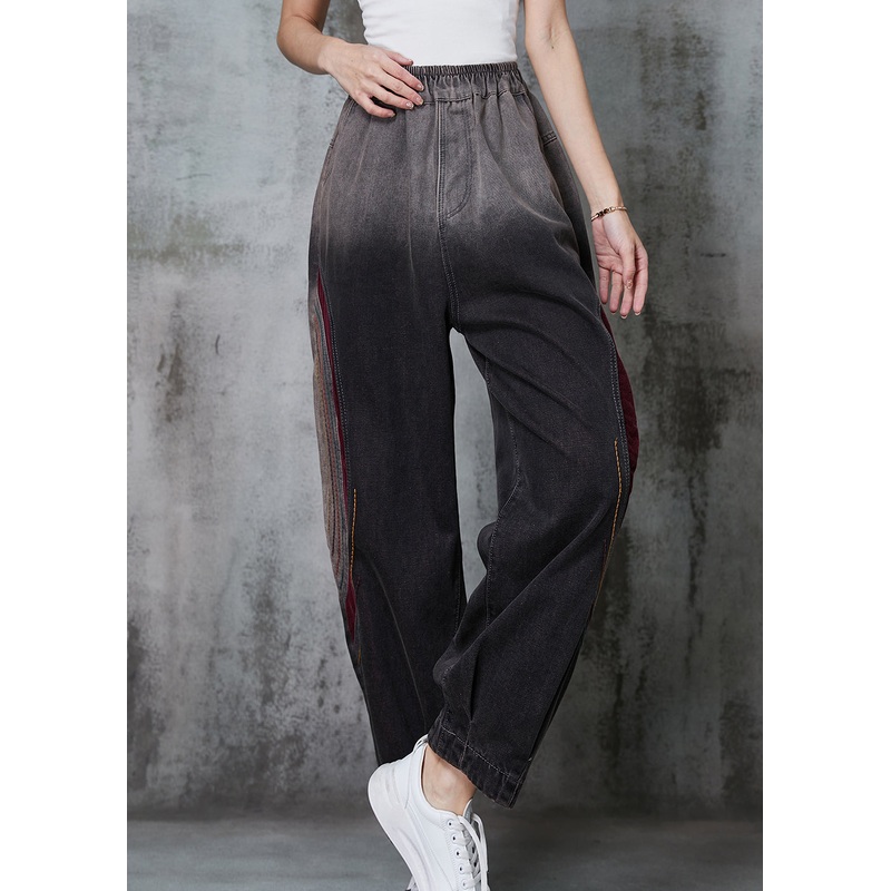 Beautiful Gradient Color Embroidered Patchwork Denim Pants Spring