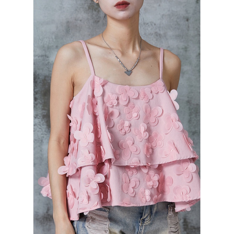 Beautiful Pink Butterfly Cotton Spaghetti Strap Top Summer