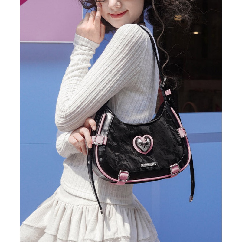 Boutique Black Sequined Faux Leather Satchel Handbag