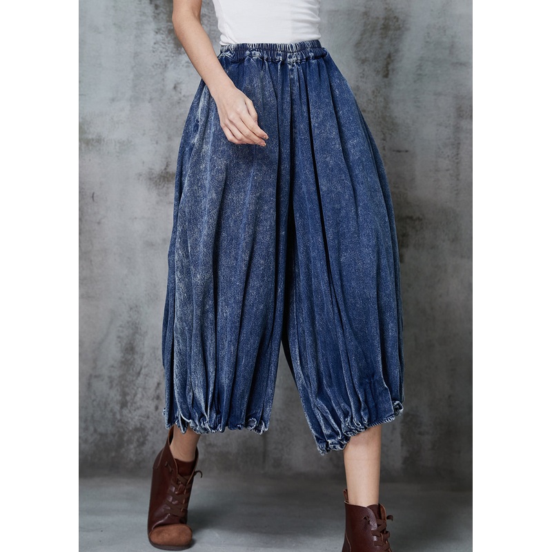 Casual Blue Oversized Wrinkled Denim Wide Leg Pants Spring