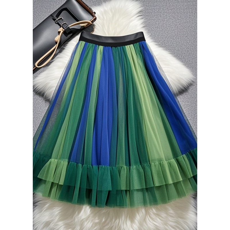 Casual Multicolor Exra Large Hem Tulle Pleated Skirt Fall