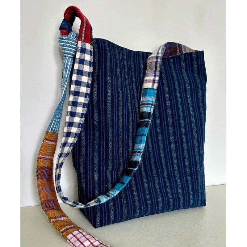 Casual Navy Striped Large Capacity Canvas Satchel Handbag