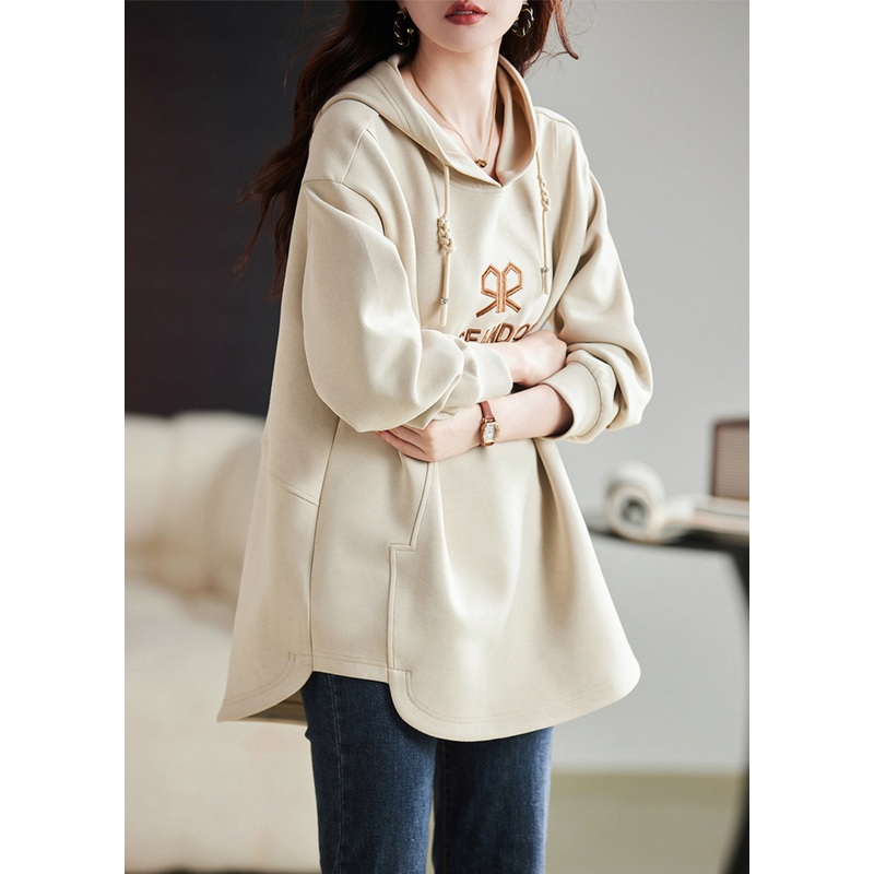 Fashion Apricot Embroideried Cotton Sweatshirts Top Spring