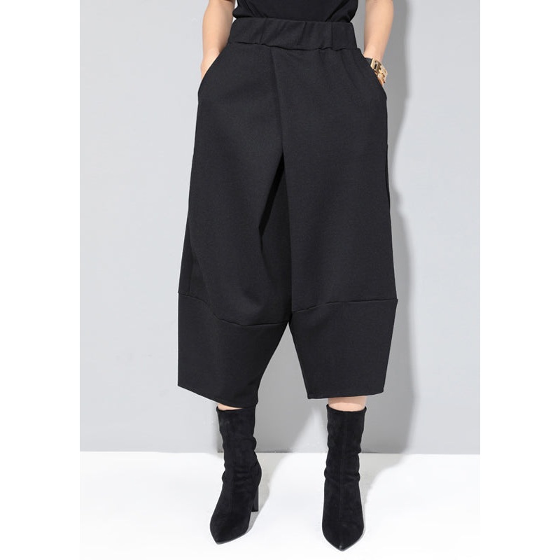 Fashion Black Pockets High Waist Crop Pants Spring
