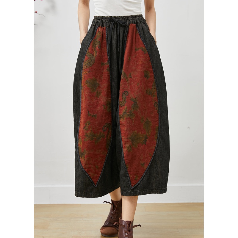Italian Black Oversized Patchwork Denim Wide Leg Pants Fall