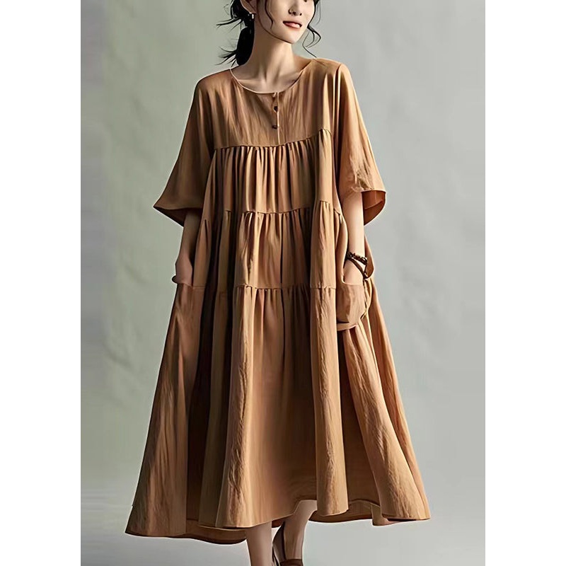 Loose Coffee Oversized Wrinkled Cotton Maxi Dresses Summer
