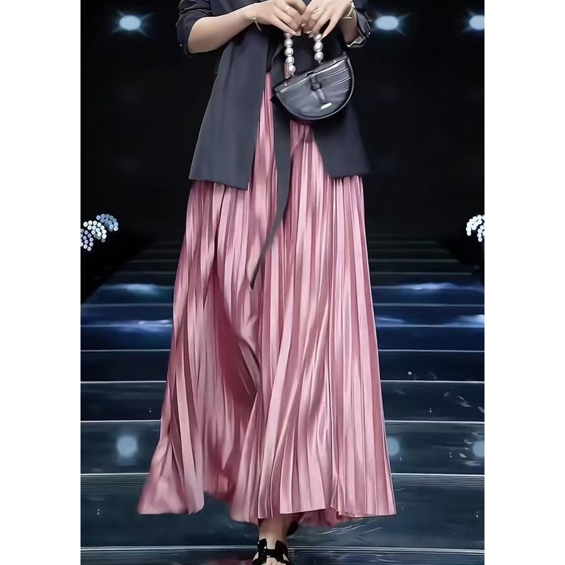 Loose Pink Wrinkled Solid Cotton Skirts Spring