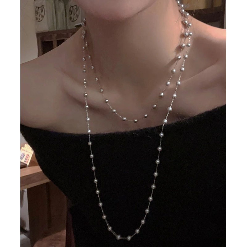 Modern White Babysbreath Crystal Pearl Gratuated Bead Necklace