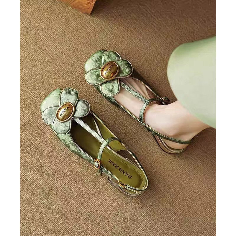New Retro Green Floral Splicing Walking Sandals