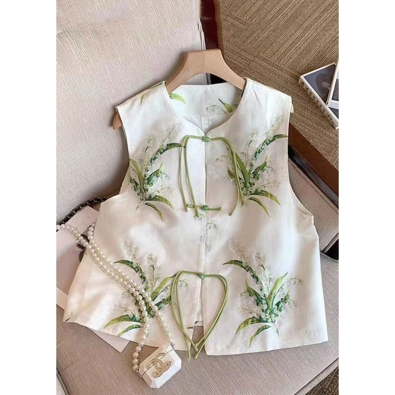New White Embroidered Chinese Button Silk Waistcoat Sleeveless