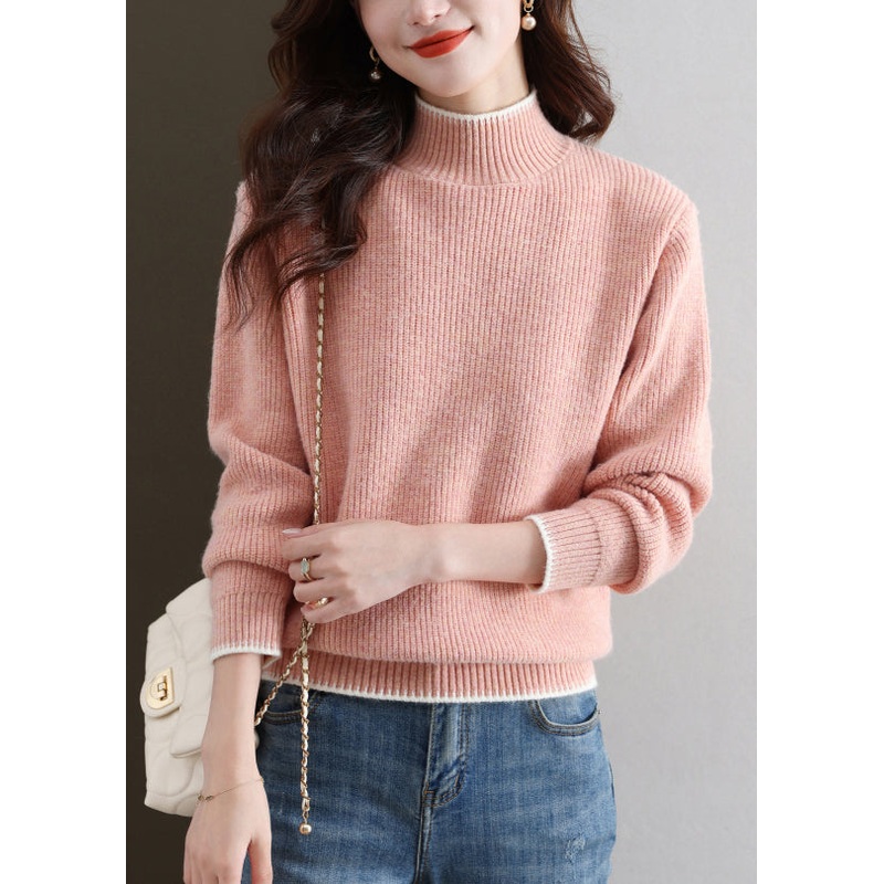 Pink Cozy Thick Knit Fall Sweater Turtleneck