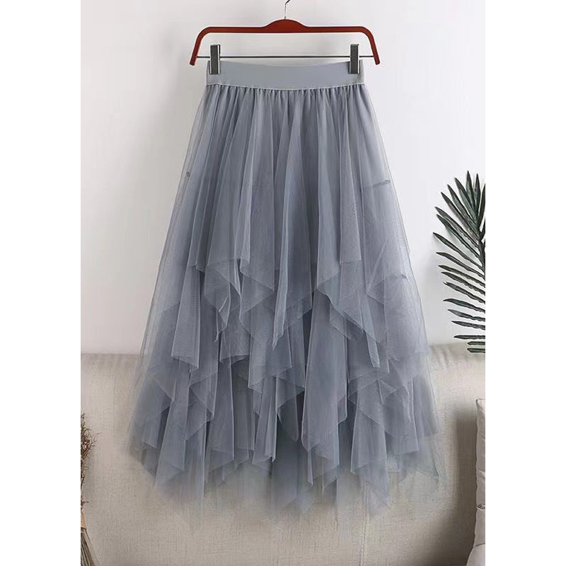 Plus Size Grey Asymmetrical Design Tulle Skirt Summer