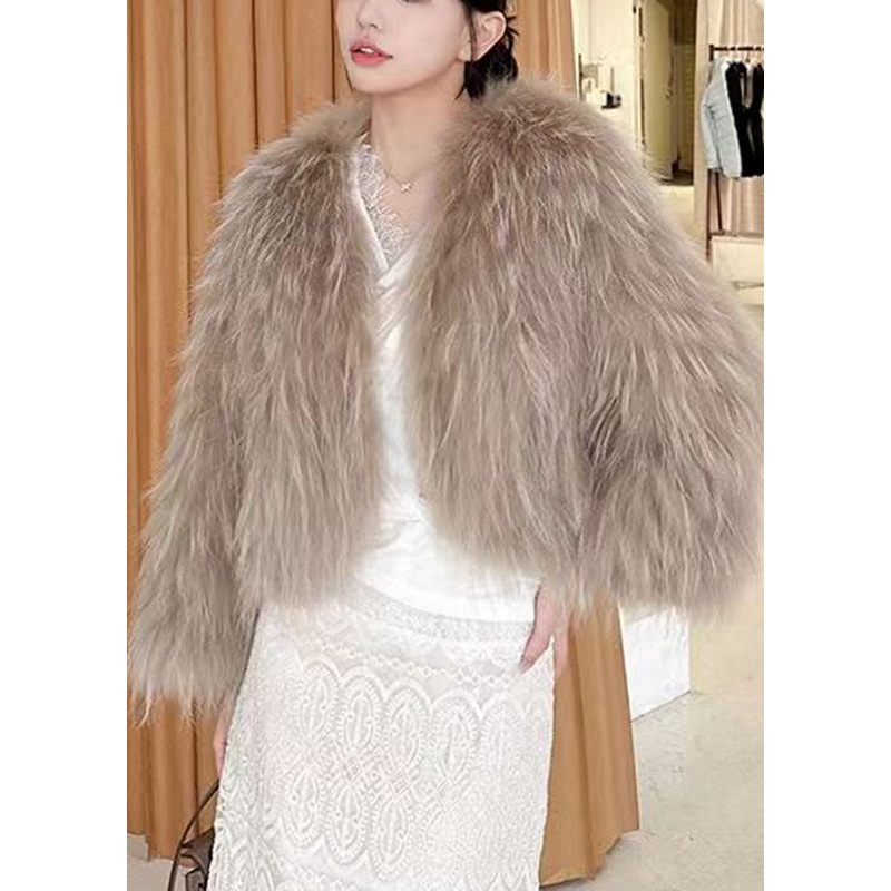 Sexy Coffee V Neck Leather And Fur Coat Winter