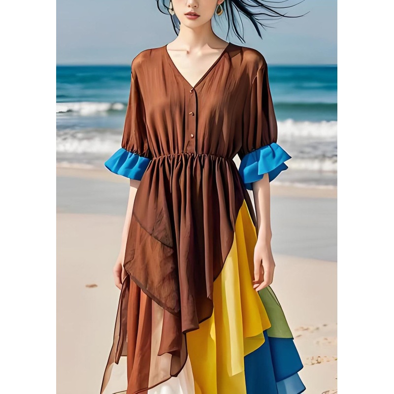 Style Asymmetrical Design Chiffon Patchwork Cotton Dresses Summer