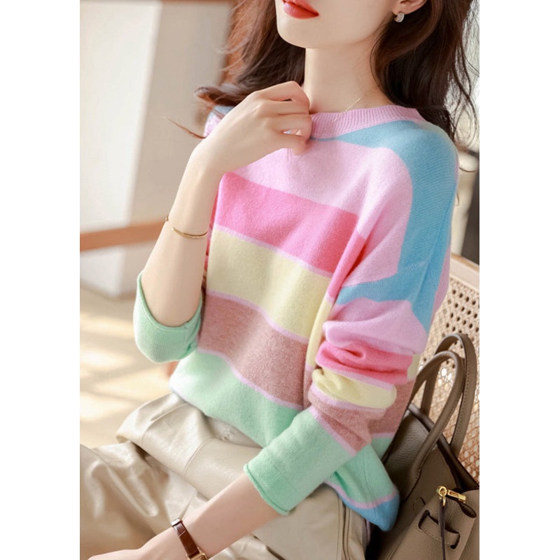 Stylish Rainbow O Neck Cozy Knit Sweaters Fall
