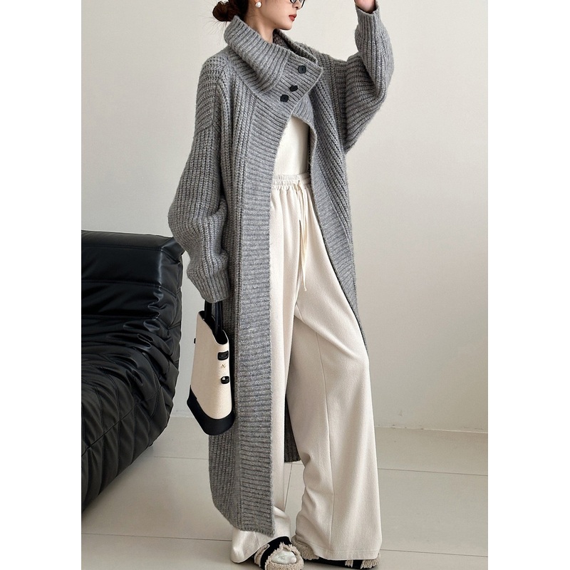 Unique Grey Peter Pan Collar Button Woolen Knit Cardigans Winter