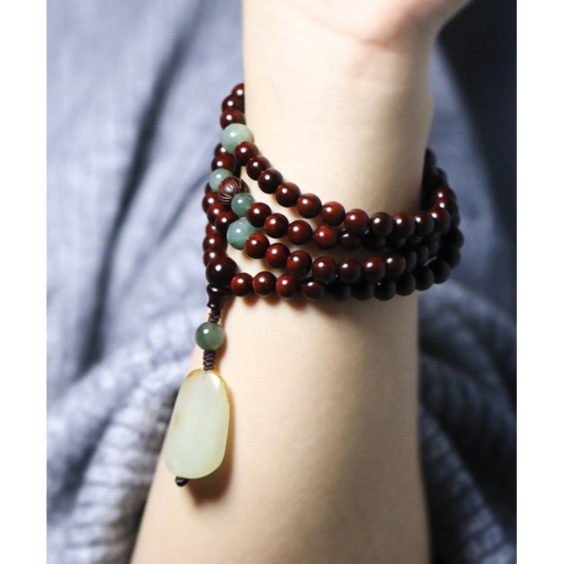 Vintage Brown Stainless Steel Beading Jade Charm Bracelet