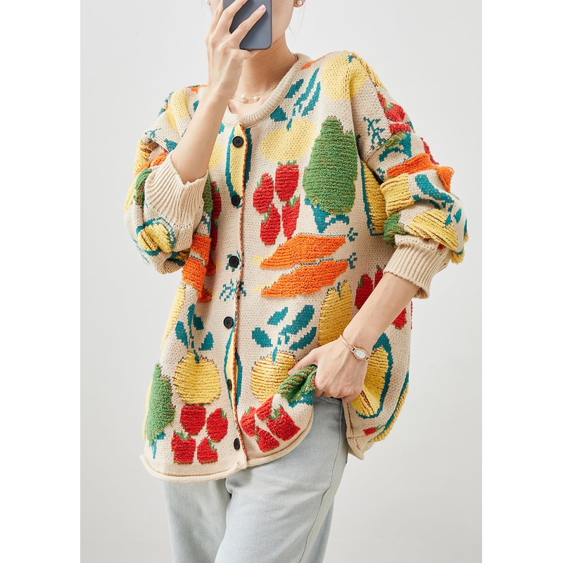 Art Apricot Oversized Jacquard Knit Cardigans Winter