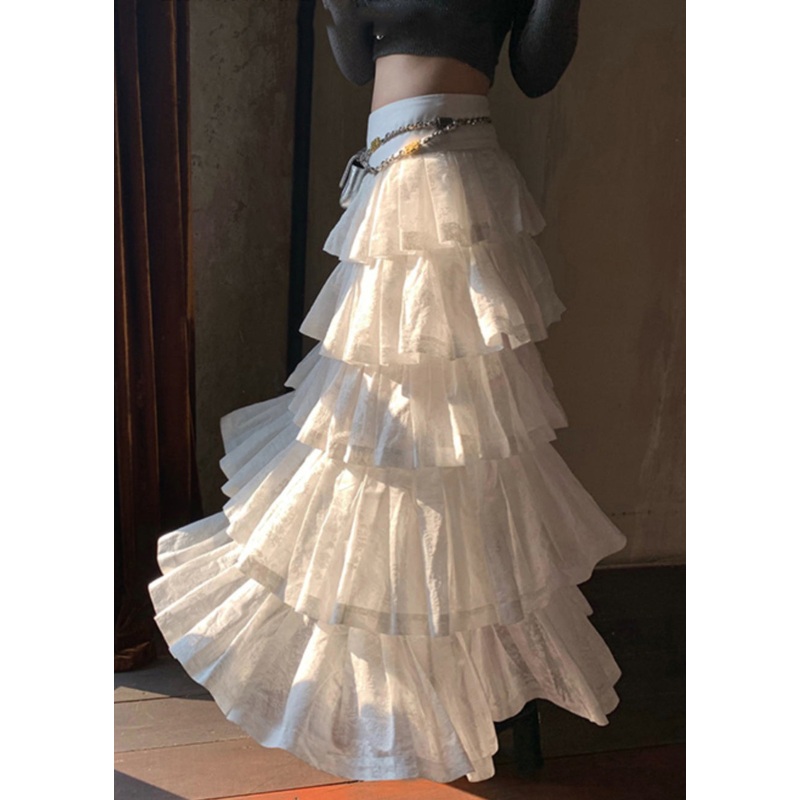 Bohemian White Wrinkled High Waist Cotton Skirt Summer
