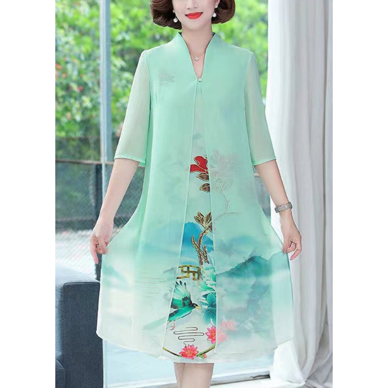 Elegant Light Green False Two Pieces Chiffon Dress Summer