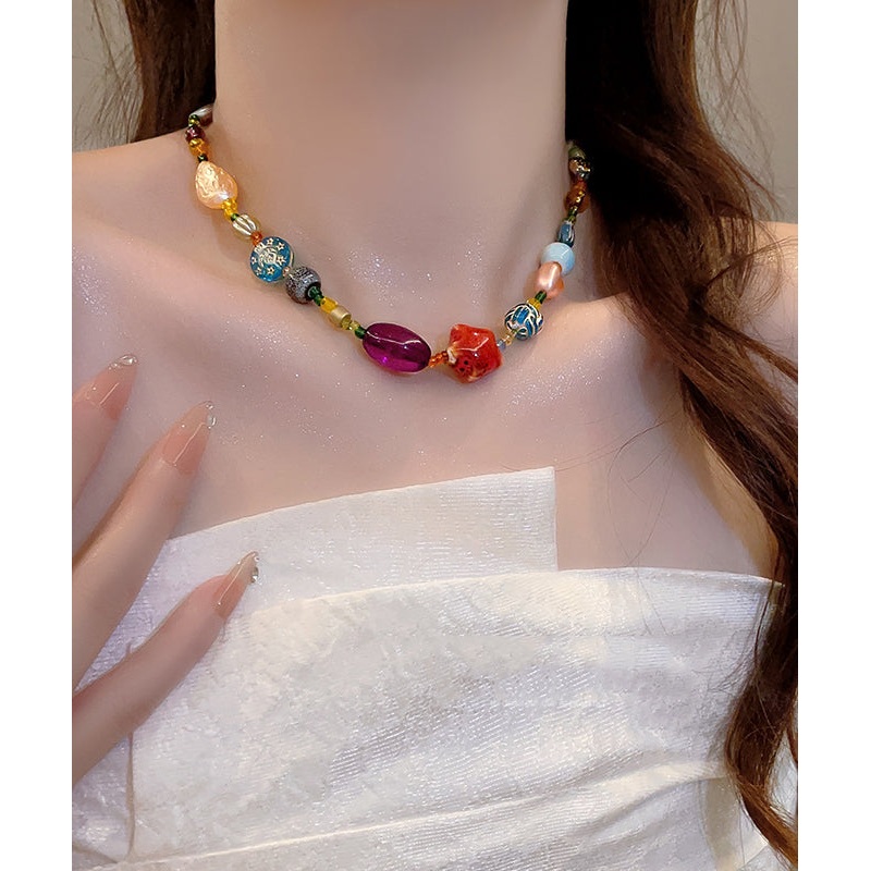 Fine Rainbow Resin Coloured Glaze Stars Gratuated Bead Necklace