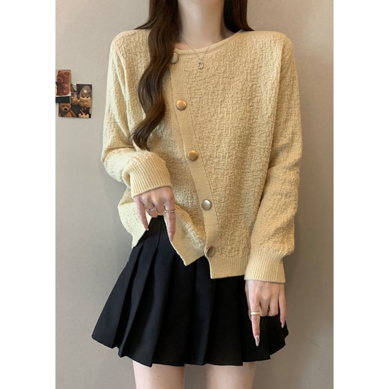 Fitted Beige Asymmetrical Patchwork Wrinkled Cotton Blouses Fall