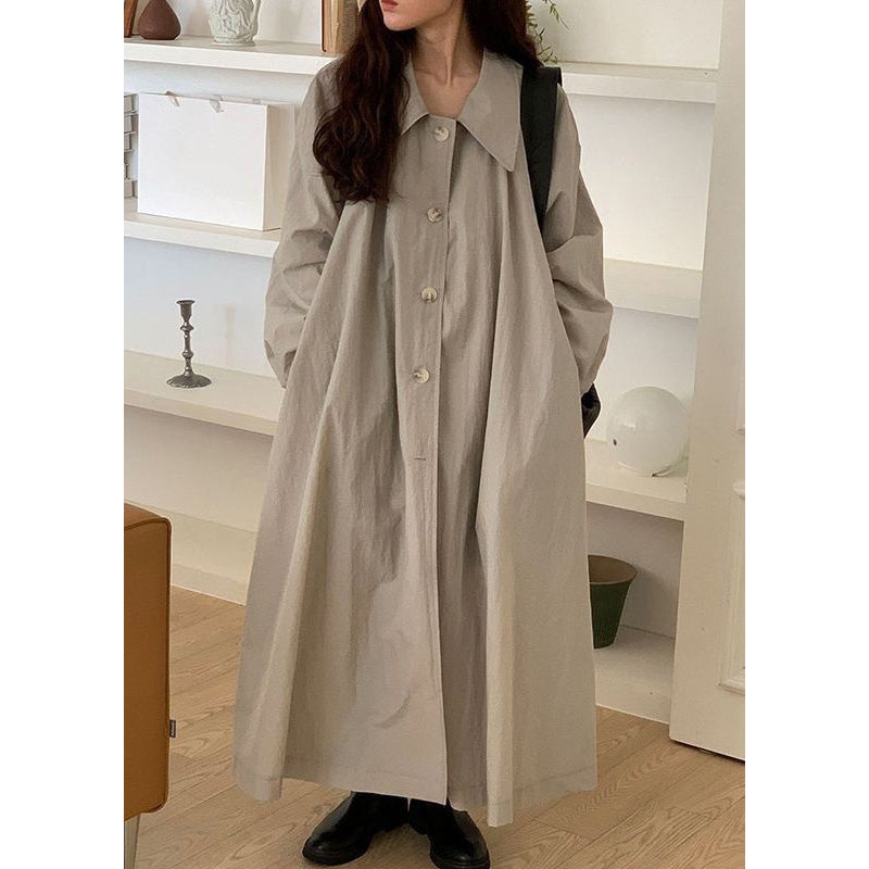 French Khaki Button Pockets Patchwork Cotton Shirt Dress Spring