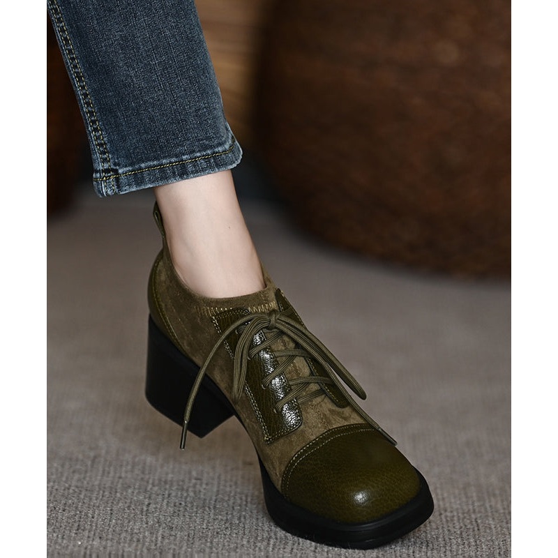 Green Chunky Sheepskin Unique Splicing Cross Strap