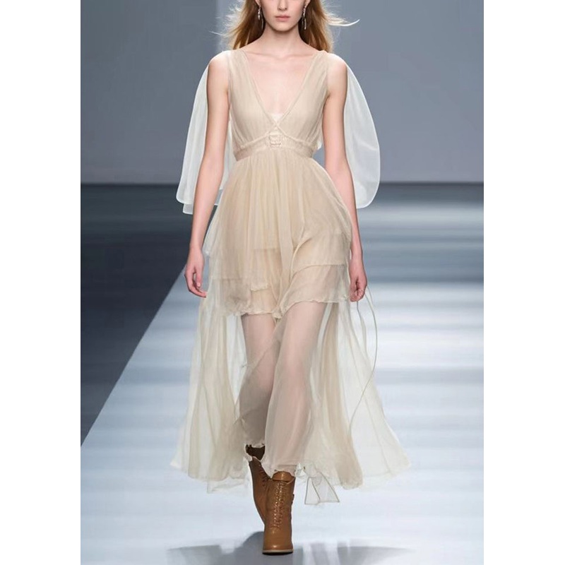 Handmade Apricot Silm Fit Silk Party Dress Summer