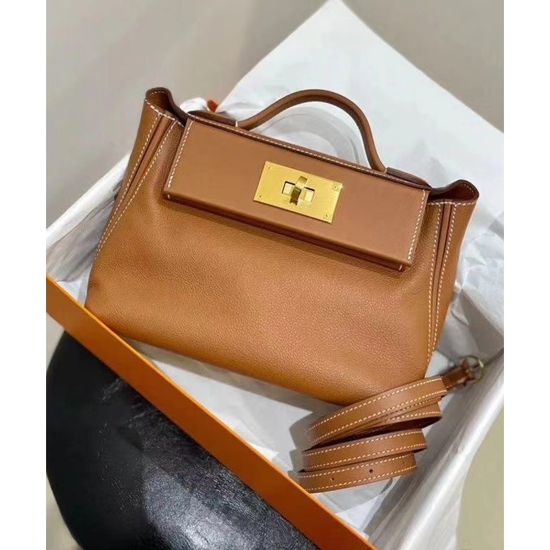 Italian Brown Calf Leather Durable Tote Handbag