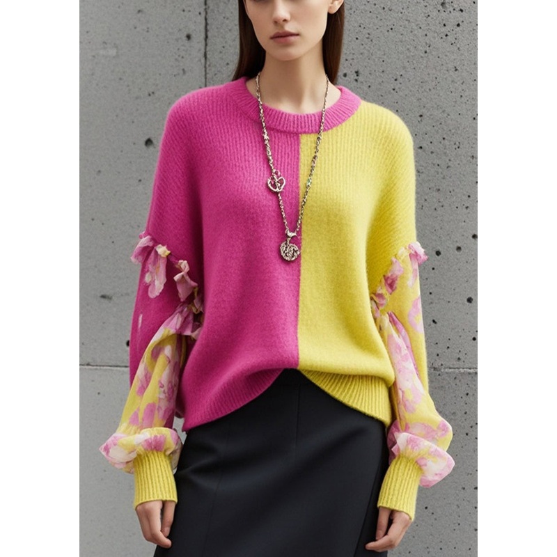 Original Design Colorblock Oversized Patchwork Knit Pullover Fall