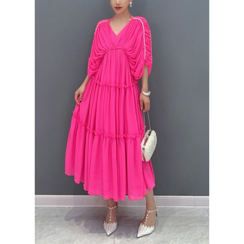 Plus Size Rose Ruffled Patchwork Chiffon Dress Summer