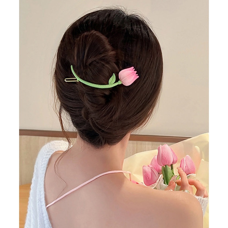 Stylish Light Green Alloy Tulip Arc-Shaped Hairpin