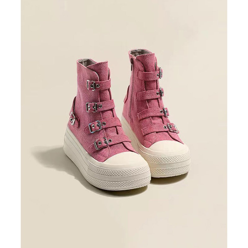 Women Casual Platform Canvas Boots Pink