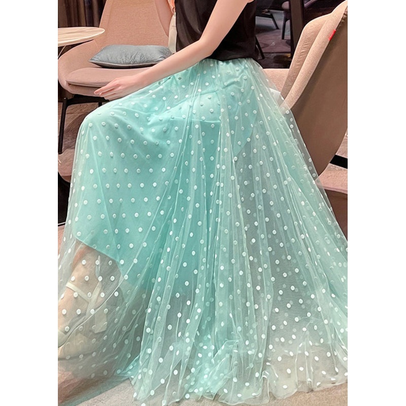 Women Green Print High Waist Tulle Skirts Summer