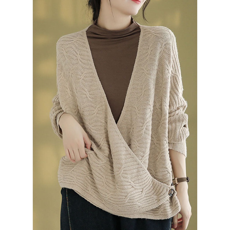 Apricot Button Warm Cotton Knit Sweaters Long Sleeve