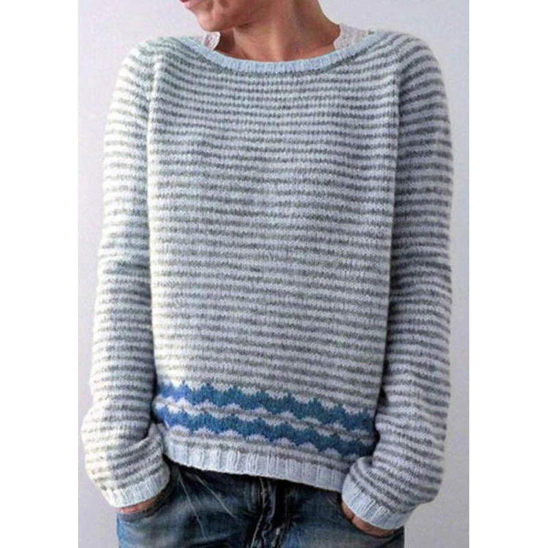 Boho Grey Striped O Neck Cozy Knit Sweaters Fall