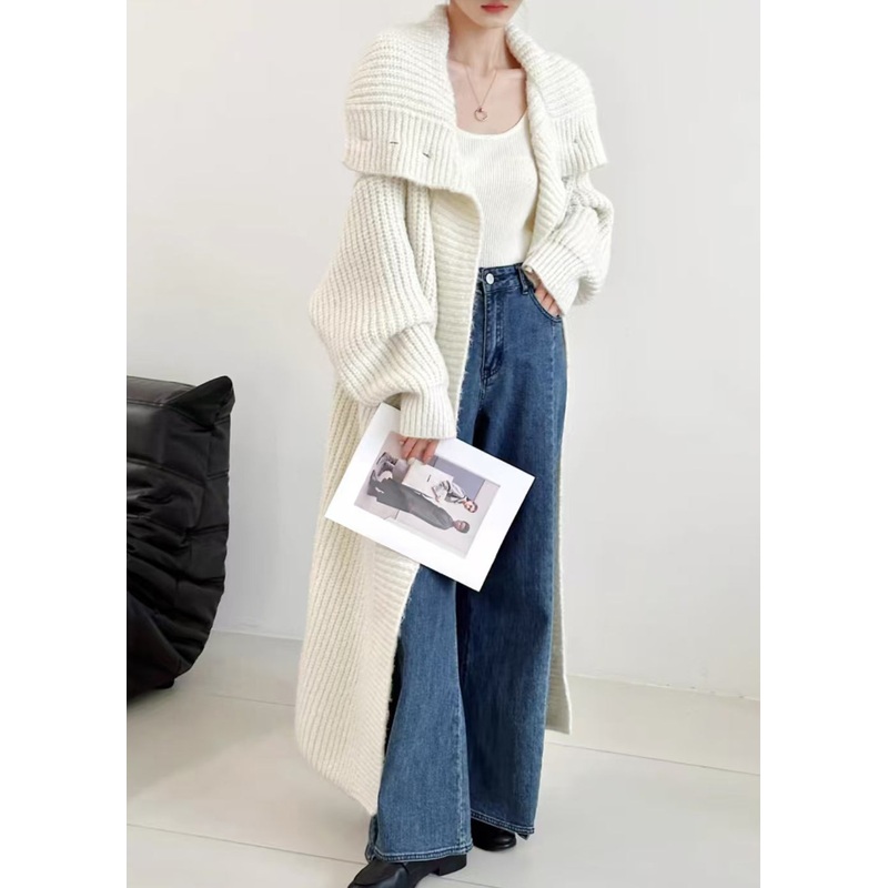 Boutique White Peter Pan Collar Button Woolen Knit Cardigan Winter