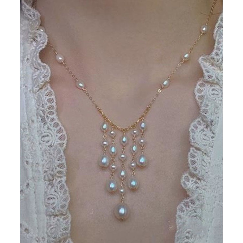 Classy Gold Overgild Pearl Tassel Pendant Necklace