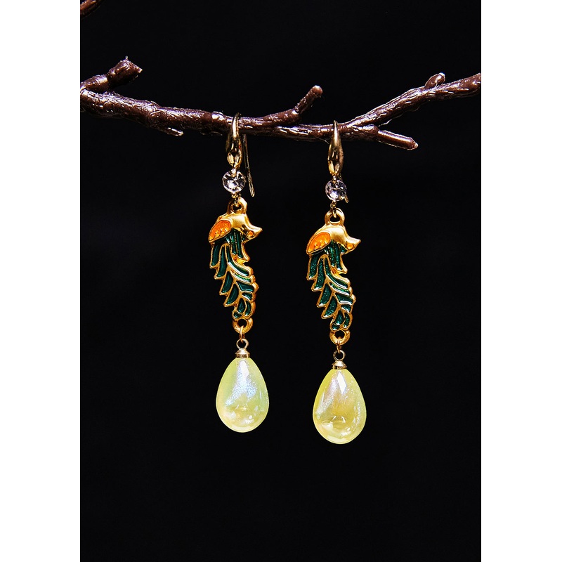 DIY Light Yellow Water Droplet Gilding Drop Earrings
