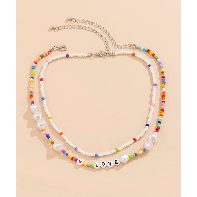 DIY Rainbow Acrylic Double Layer Beading Pearl Love Graphic Gratuated Bead Necklace