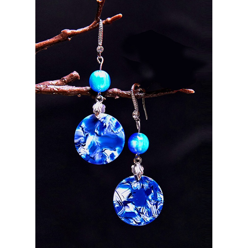 Ethnic Style Peacock Blue Paitings Jade Drop Earrings