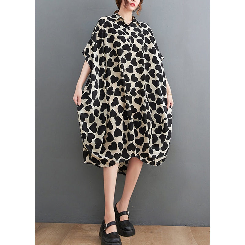 Fashion Peter Pan Collar Love Print Long Dresses Short Sleeve