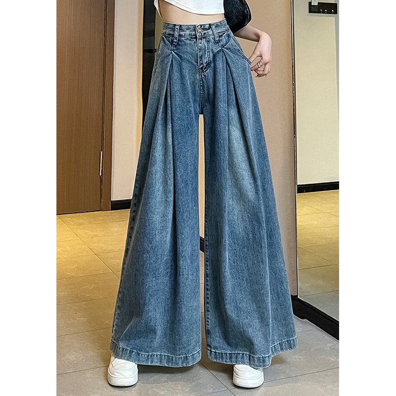 New Blue Pockets High Waist Denim Pants Spring