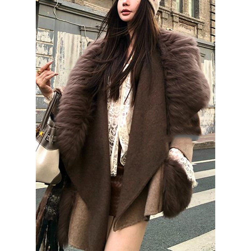 New Coffee Fox Collar Woolen Coat Winter