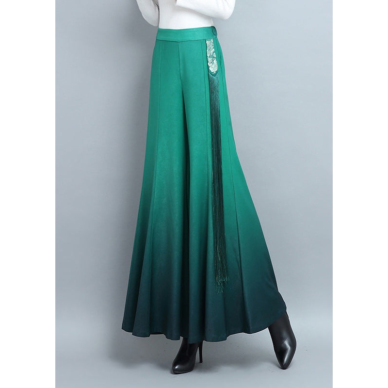 New Green Tasseled High Waist Cotton Pants Spring