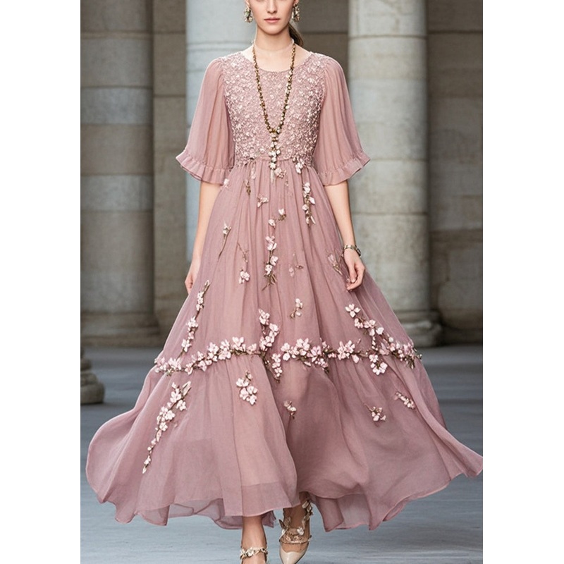 Purple Floral Chiffon Long Dress Exra Large Hem Summer