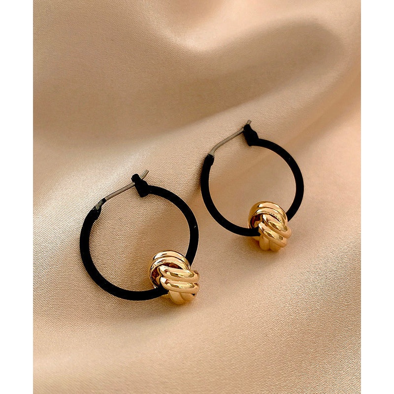 Simple Black Copper Overgild Hoop Earrings