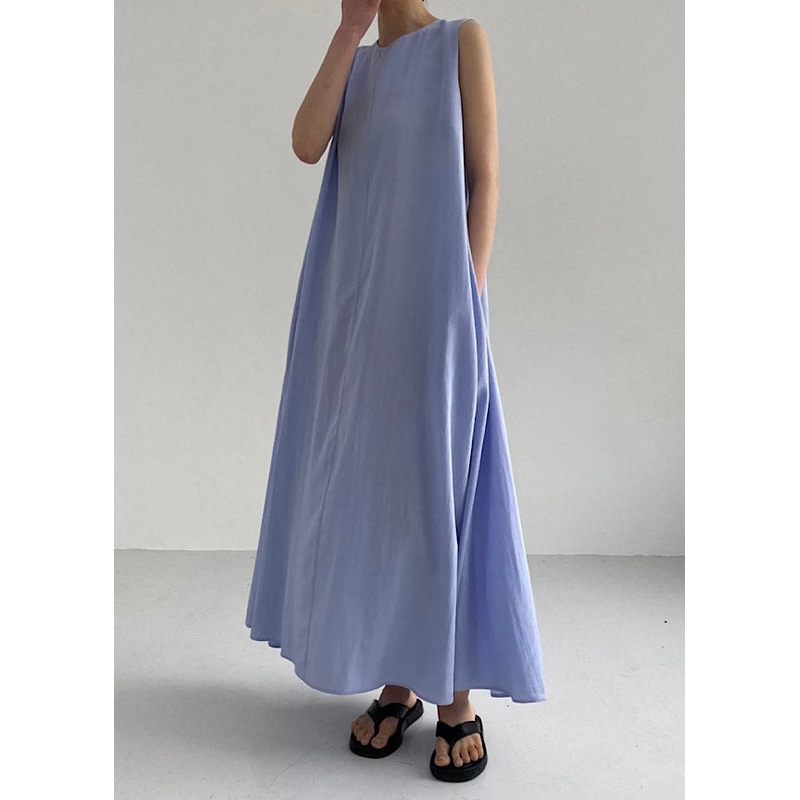 Simple Light Blue Solid Maxi Dresses Summer