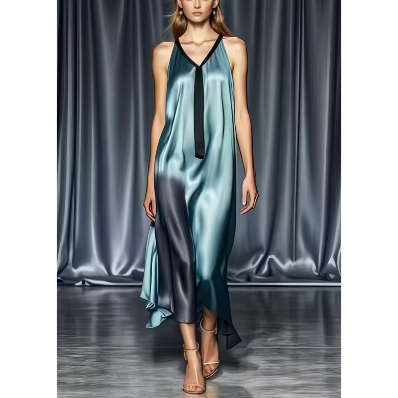 Simple Navy Cold Shoulder Tie Dye Silk Holiday Dress Summer